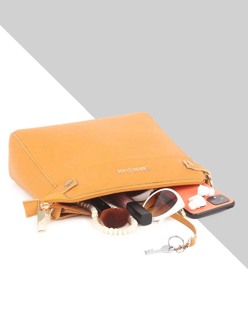 yellow solid regular sling bag with wallet - 18457211 -  Standard Image - 2