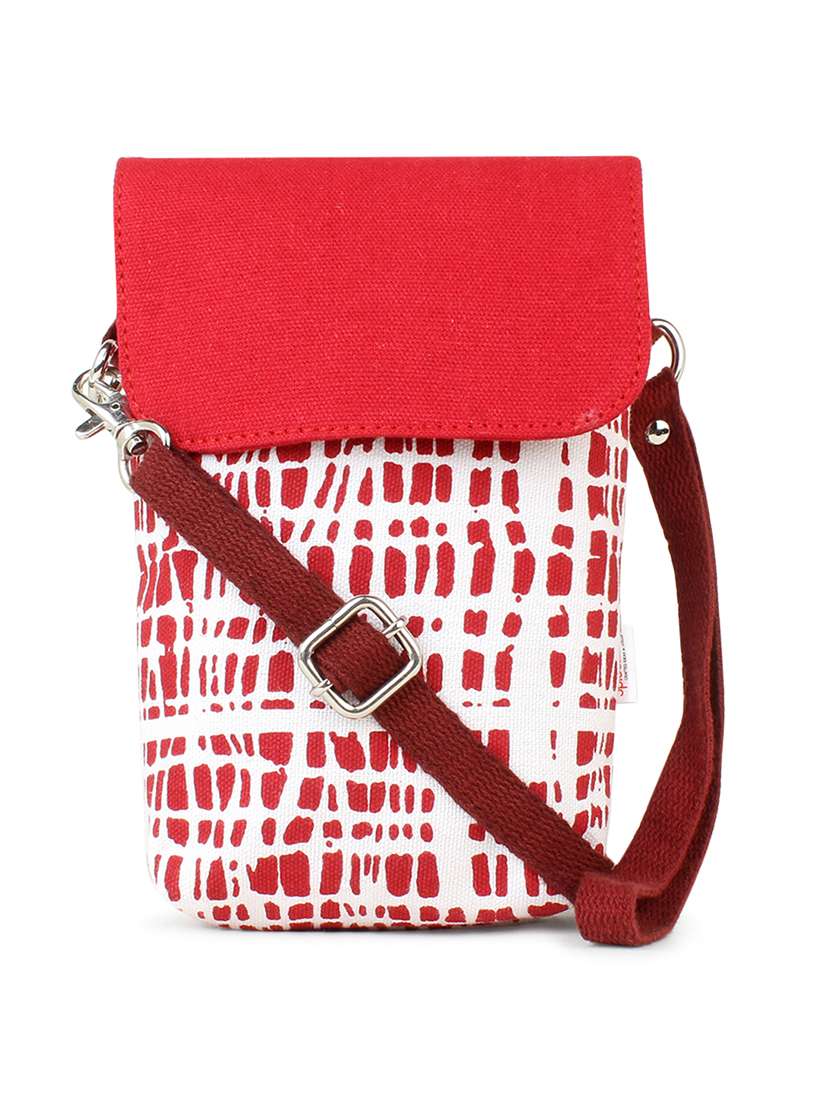 red printed sling bag
