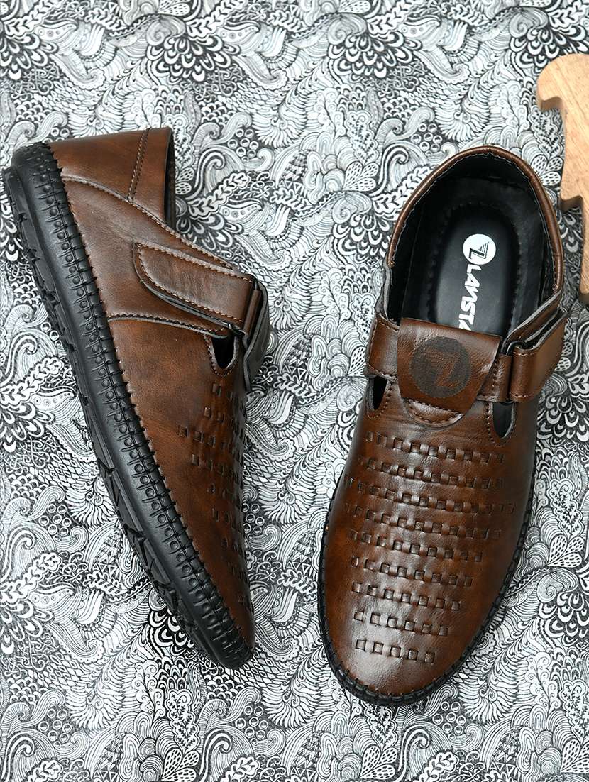 brown faux leather back strap sandals