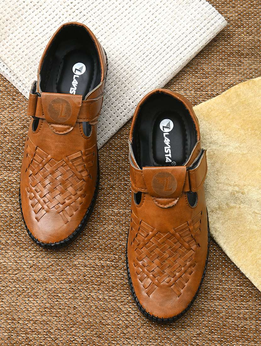 tan faux leather back strap sandals