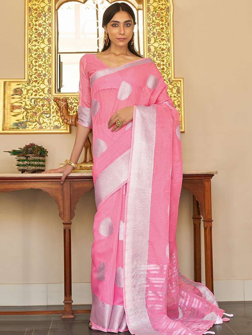 women's self design rosewater colored saree