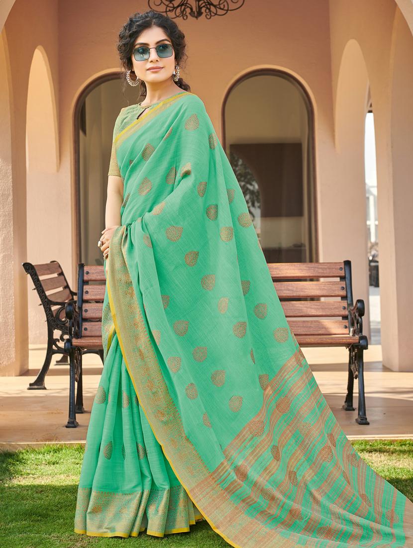 golden zari work woven saree