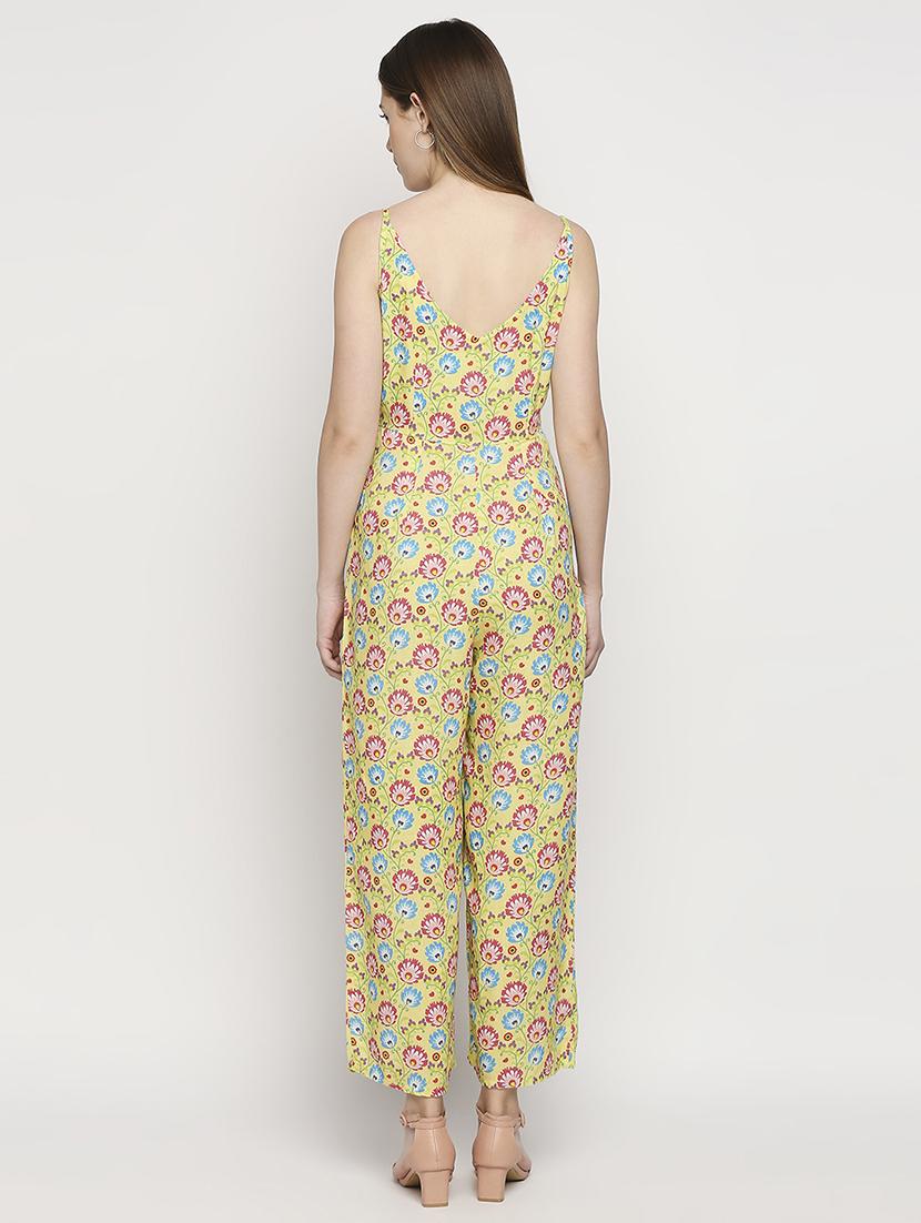 overlap neck floral full leg jumpsuit - 18458341 - Standard Image - 2