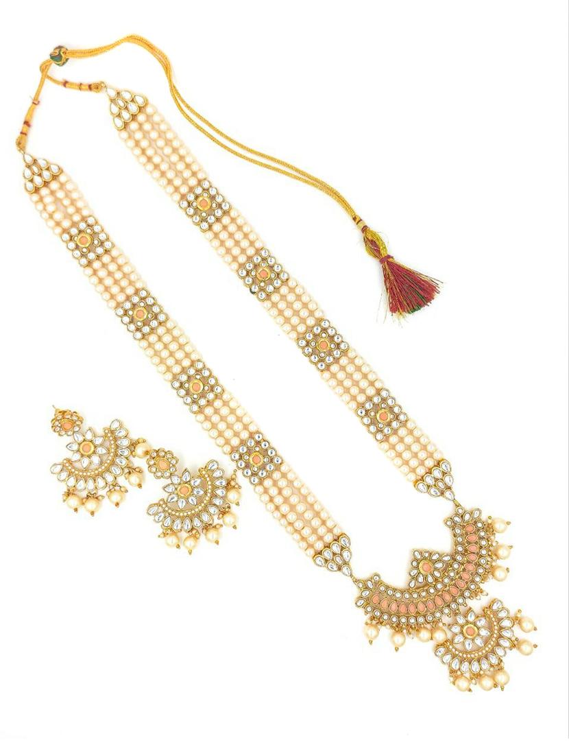designer traditional ph long haram gold plated pearls necklace set for women - 18458369 - Standard Image - 2