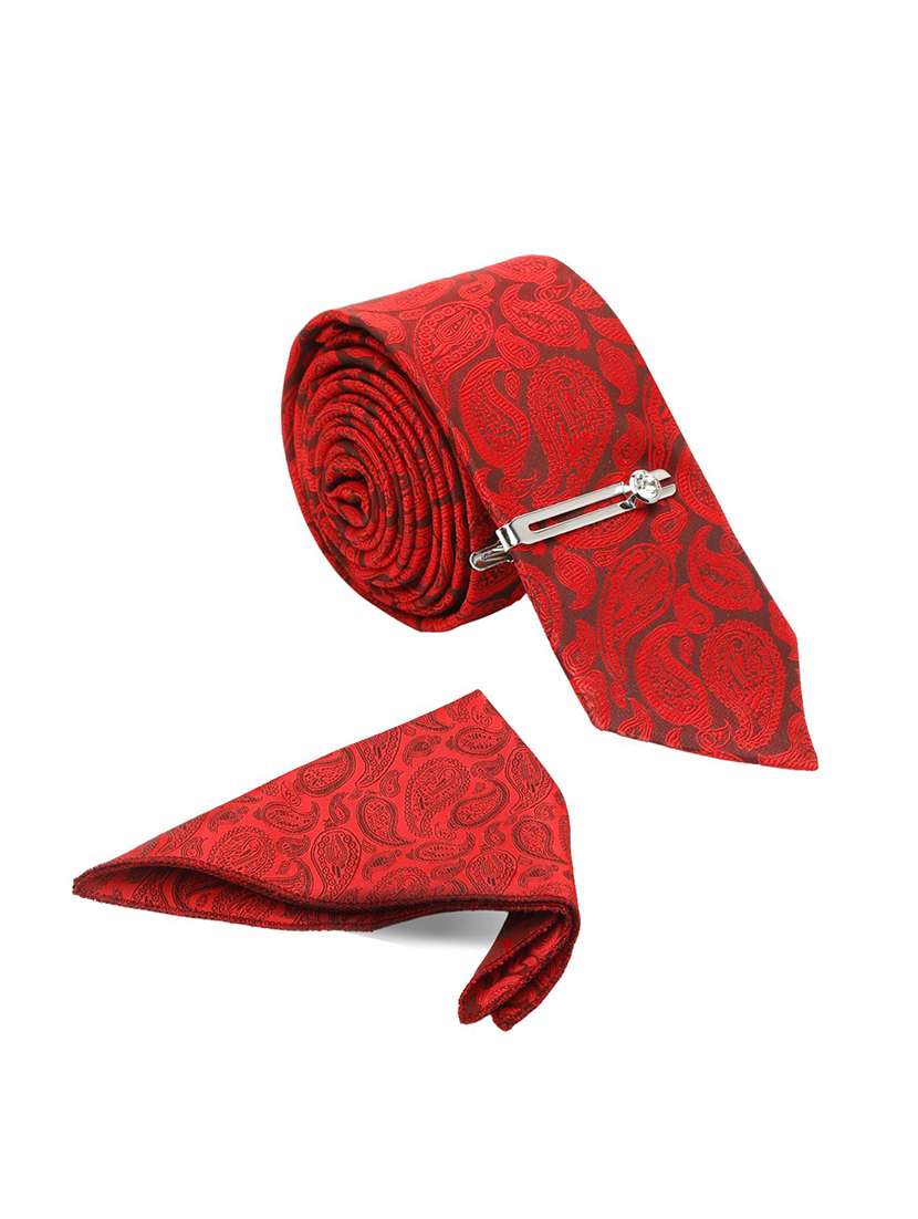 floral red self design tie 