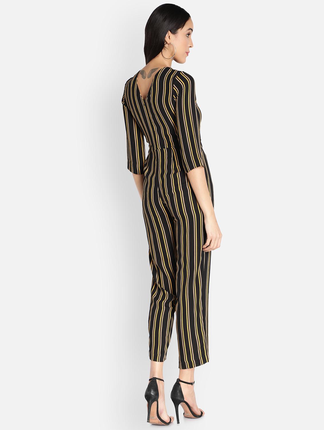 overlap neck striped full leg jumpsuit - 18458955 - Standard Image - 2