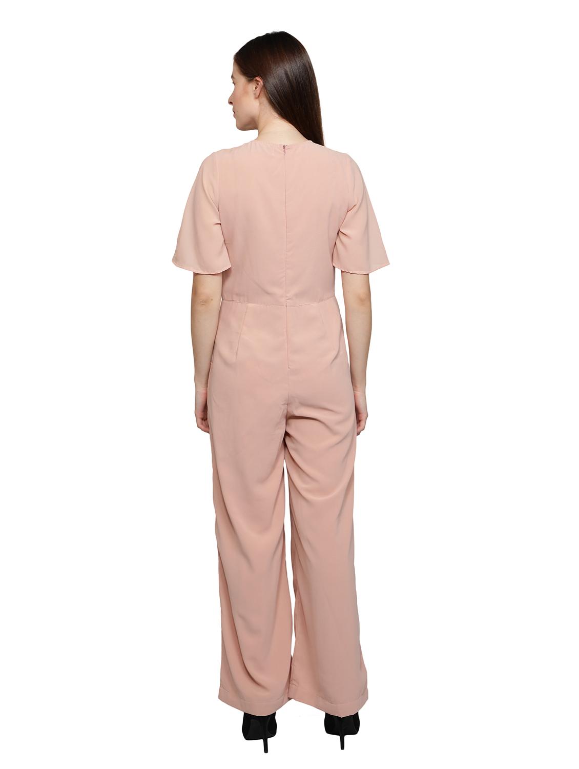 v-neck solid full leg jumpsuit - 18458963 - Standard Image - 2