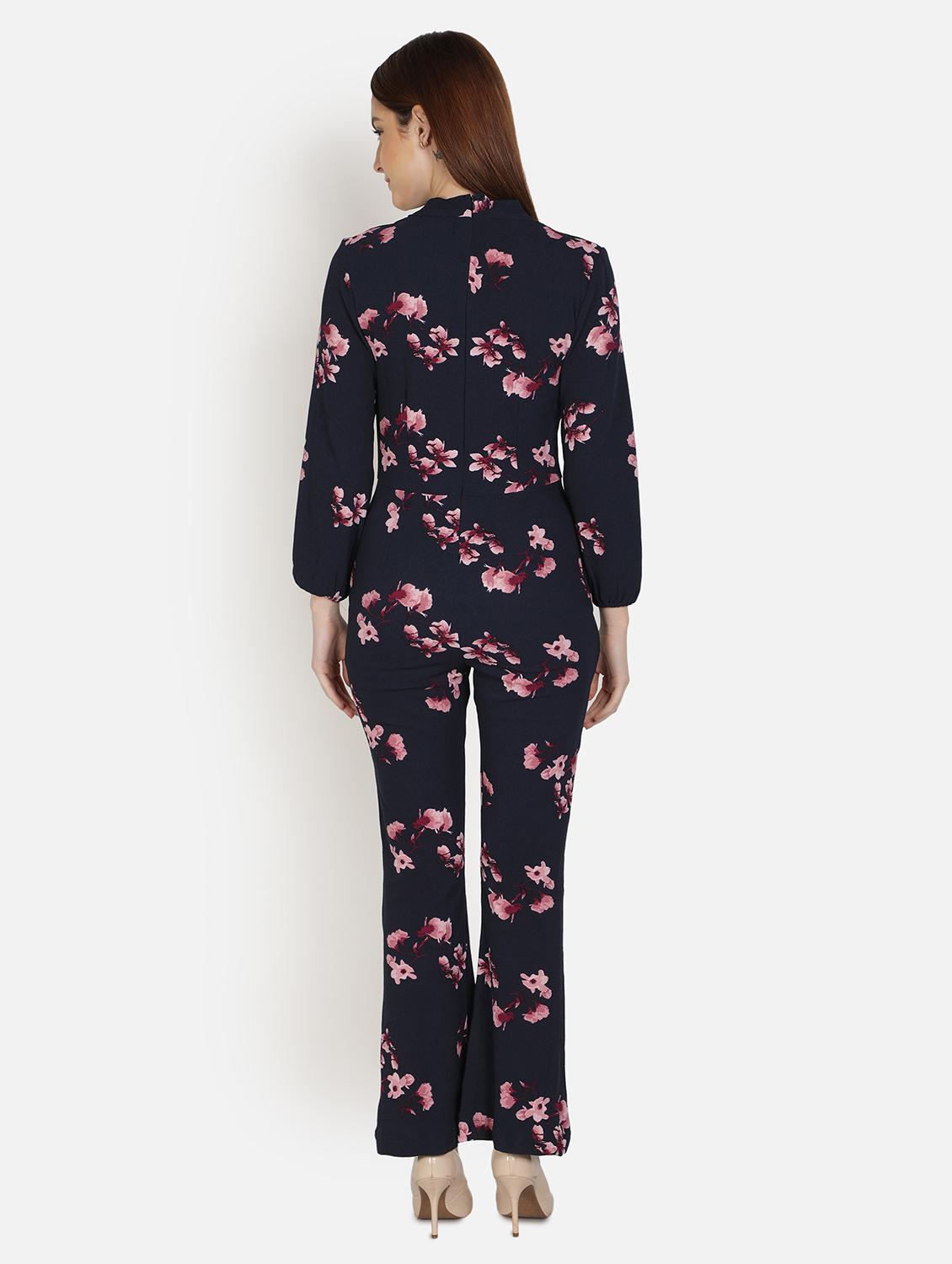 v-neck floral full leg jumpsuit - 18458967 - Standard Image - 2