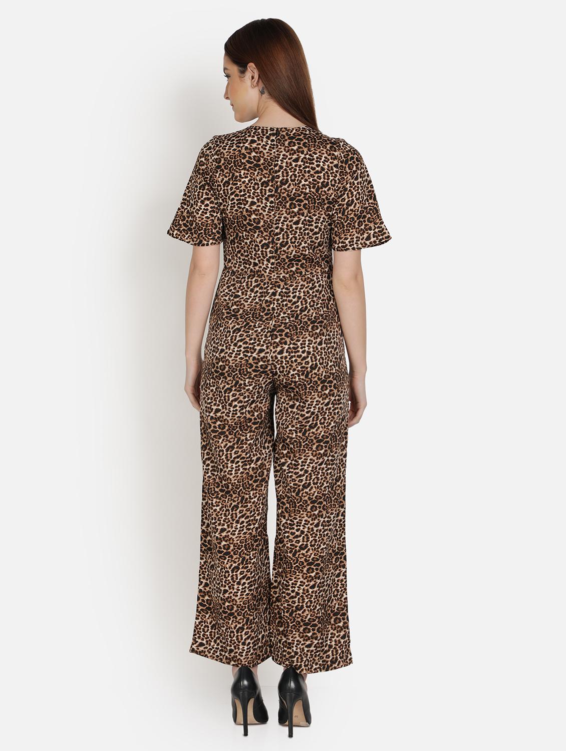 v-neck animal print full leg jumpsuit - 18458968 - Standard Image - 2