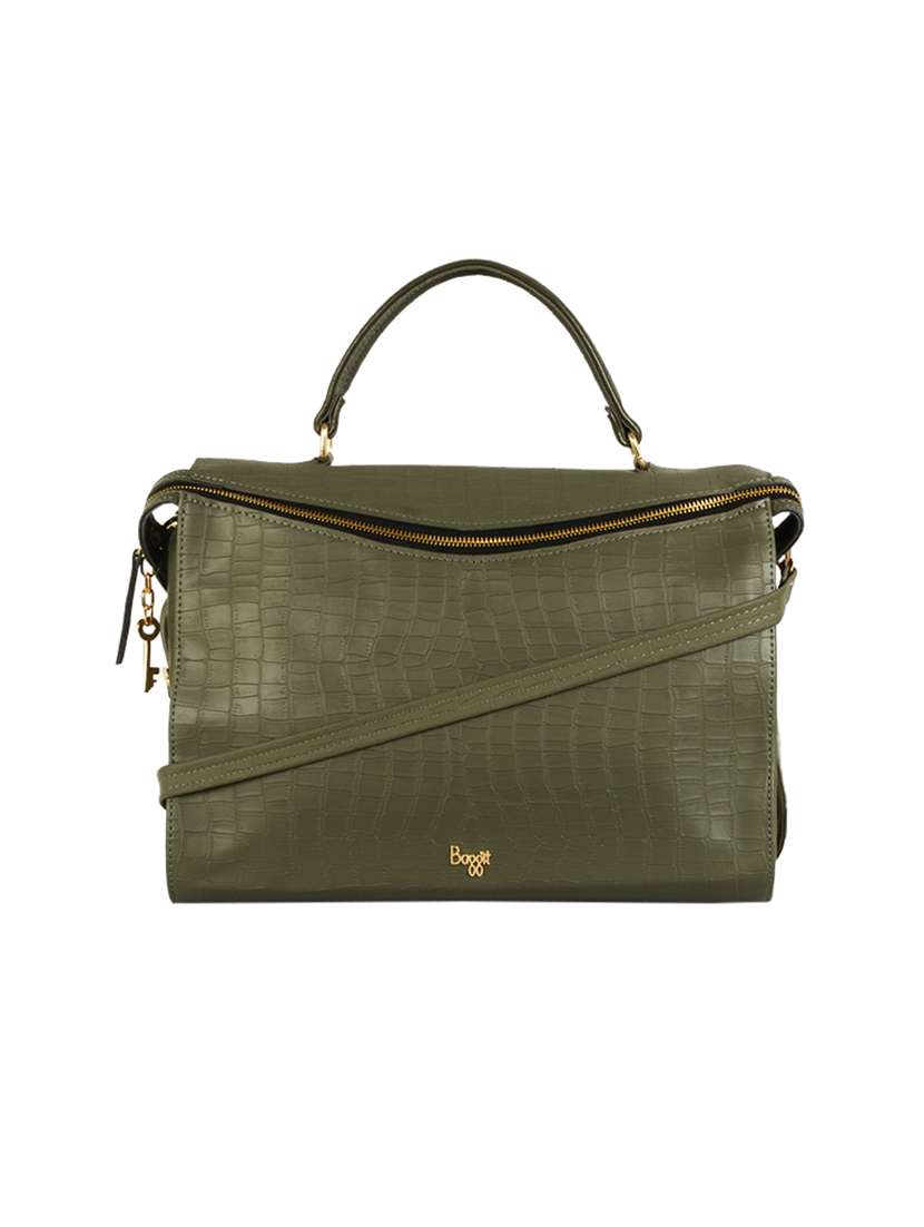olive textured regular handbag