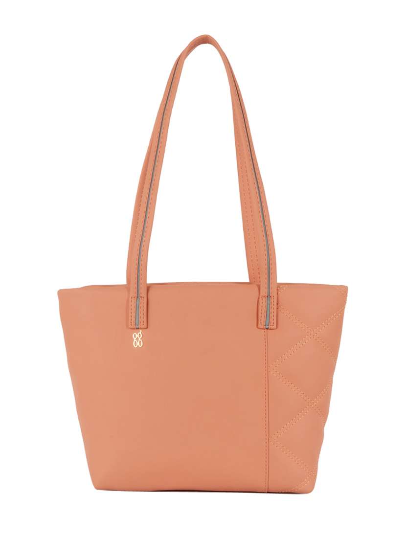 peach solid regular handbag