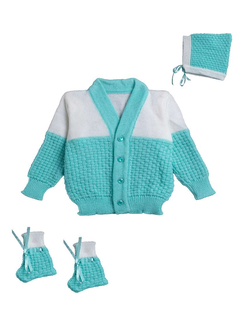 boys sea green color block sweater with cap & socks - 18460385 - Standard Image - 2