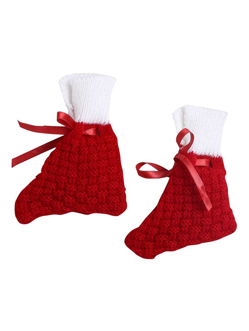 boys maroon color block sweater with cap & socks - 18460386 - Standard Image - 2