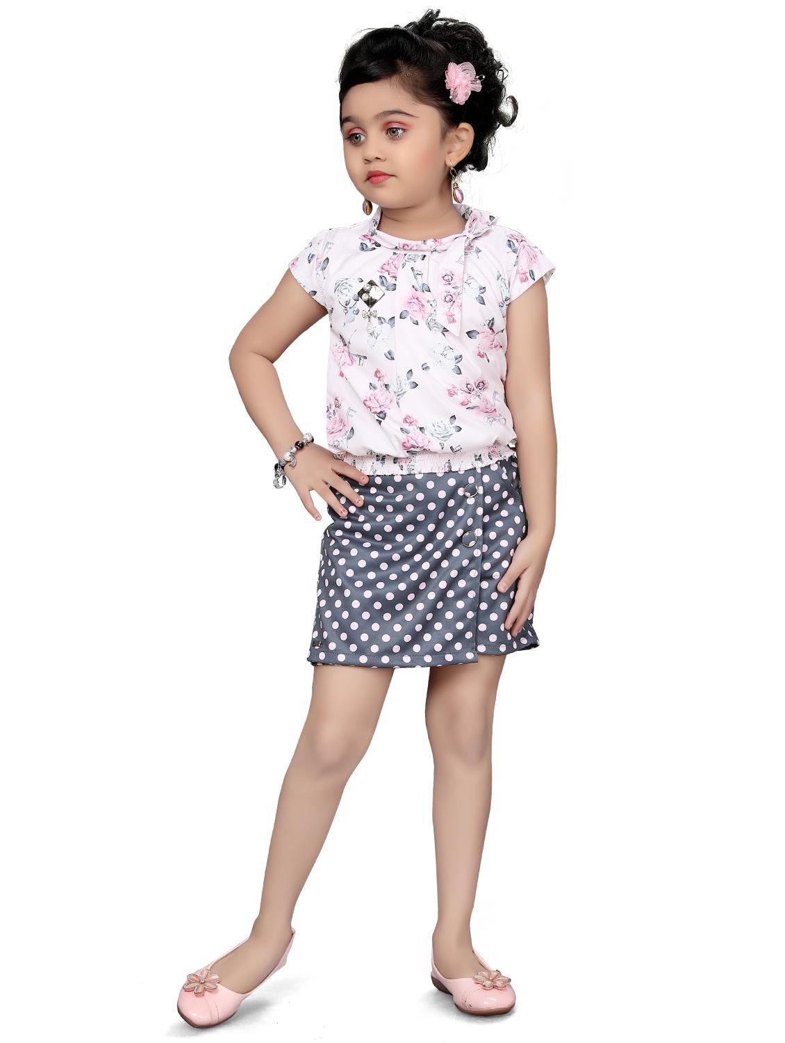 girls white floral top & polka dot skirt - 18460421 - Standard Image - 2