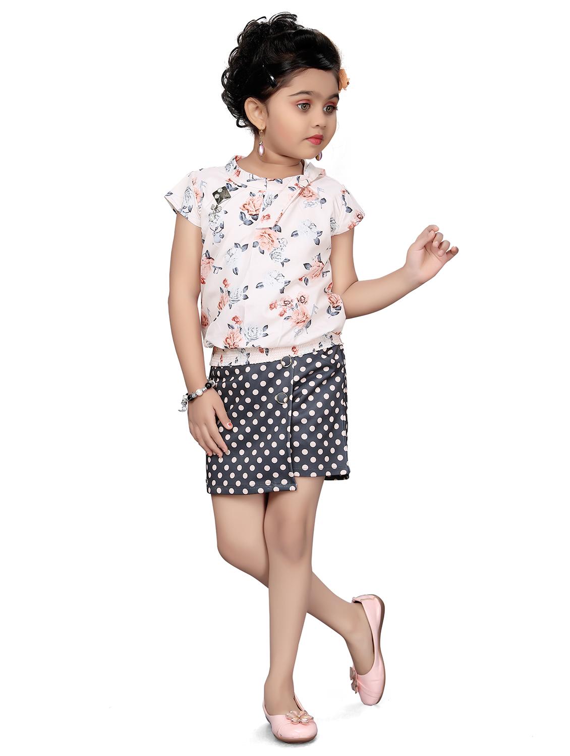 girls white floral top & polka dot skirt - 18460422 - Standard Image - 2