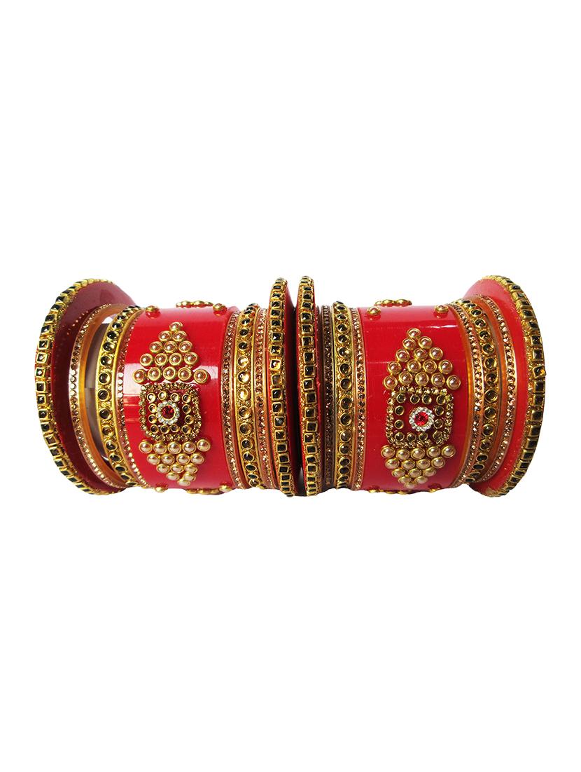 red designer chuda set for women - 18460524 - Standard Image - 2