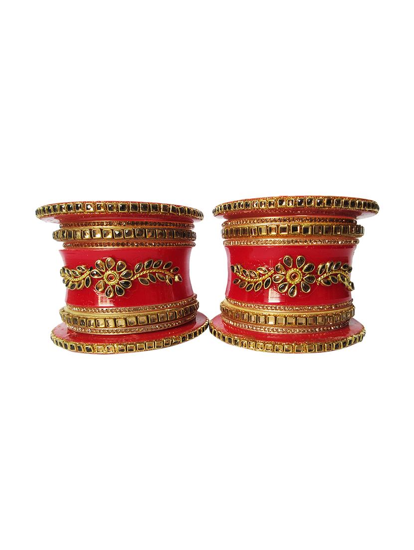red designer chuda set for women - 18460527 -  Zoom Image - 0