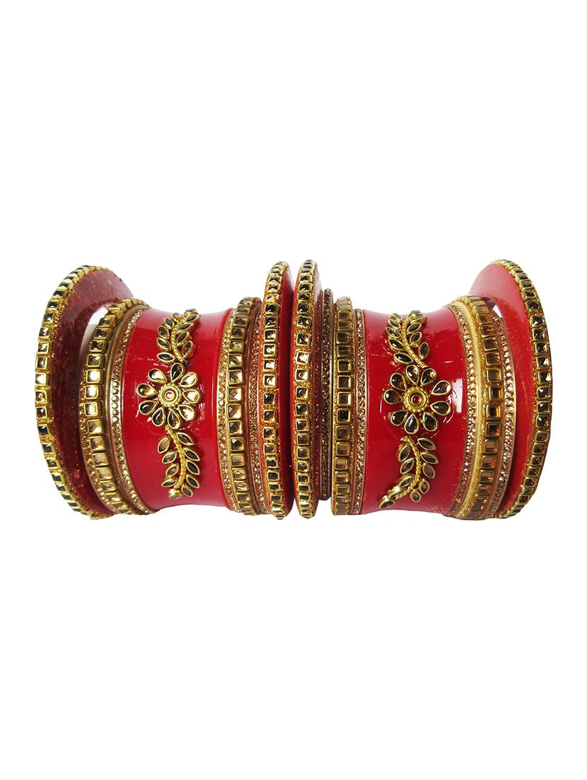 red designer chuda set for women - 18460527 - Standard Image - 2