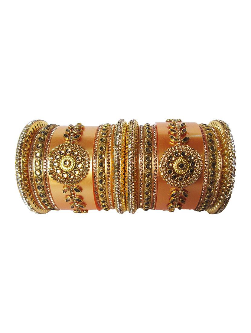 gold designer chuda set for women - 18460528 - Standard Image - 2
