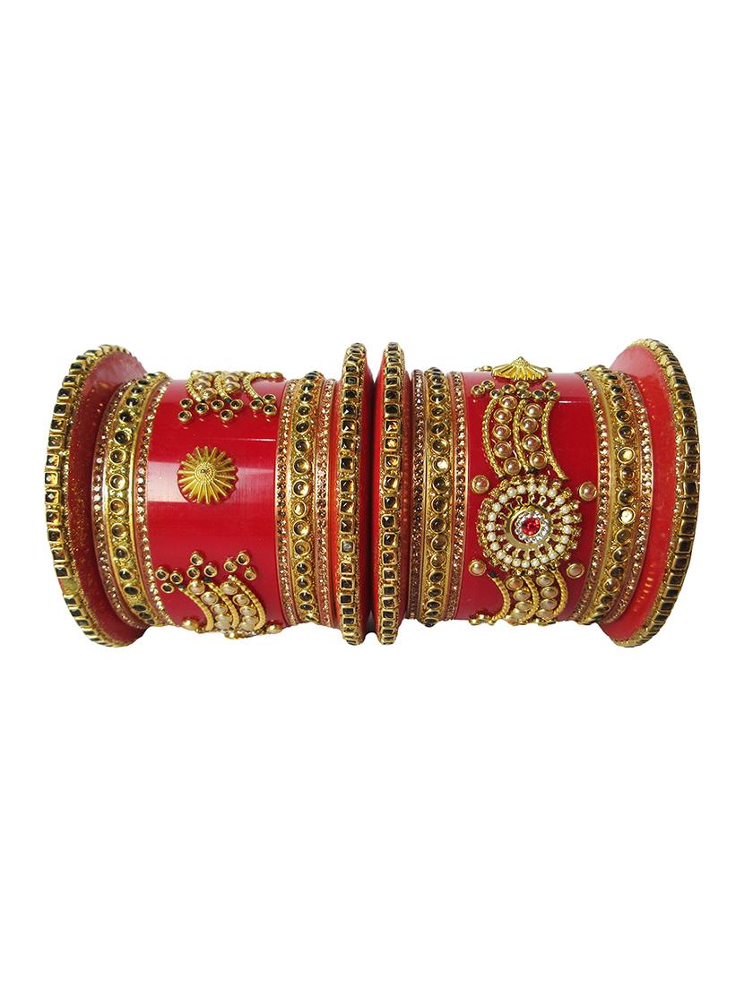 red designer chuda set for women - 18460529 - Standard Image - 2