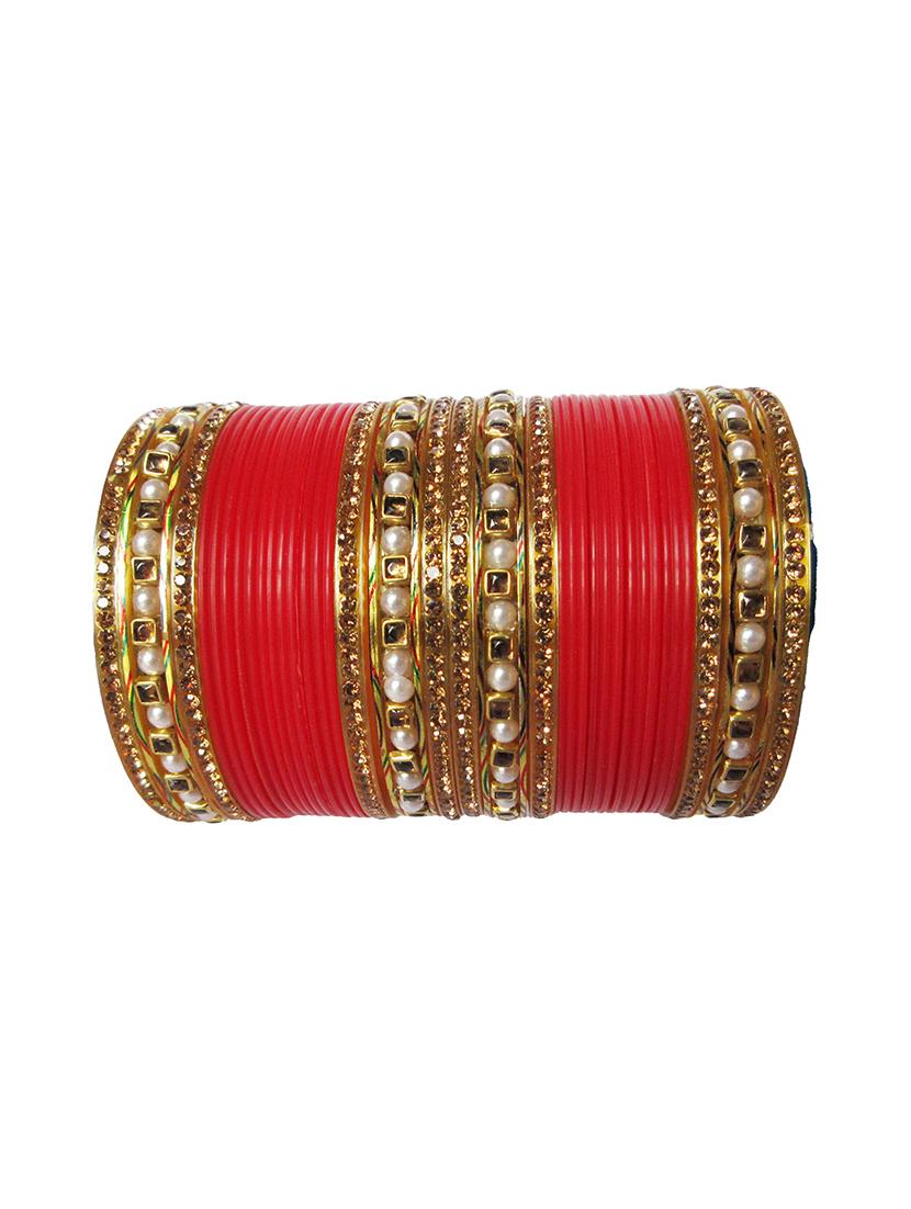 red designer chuda set for women - 18460531 - Standard Image - 2