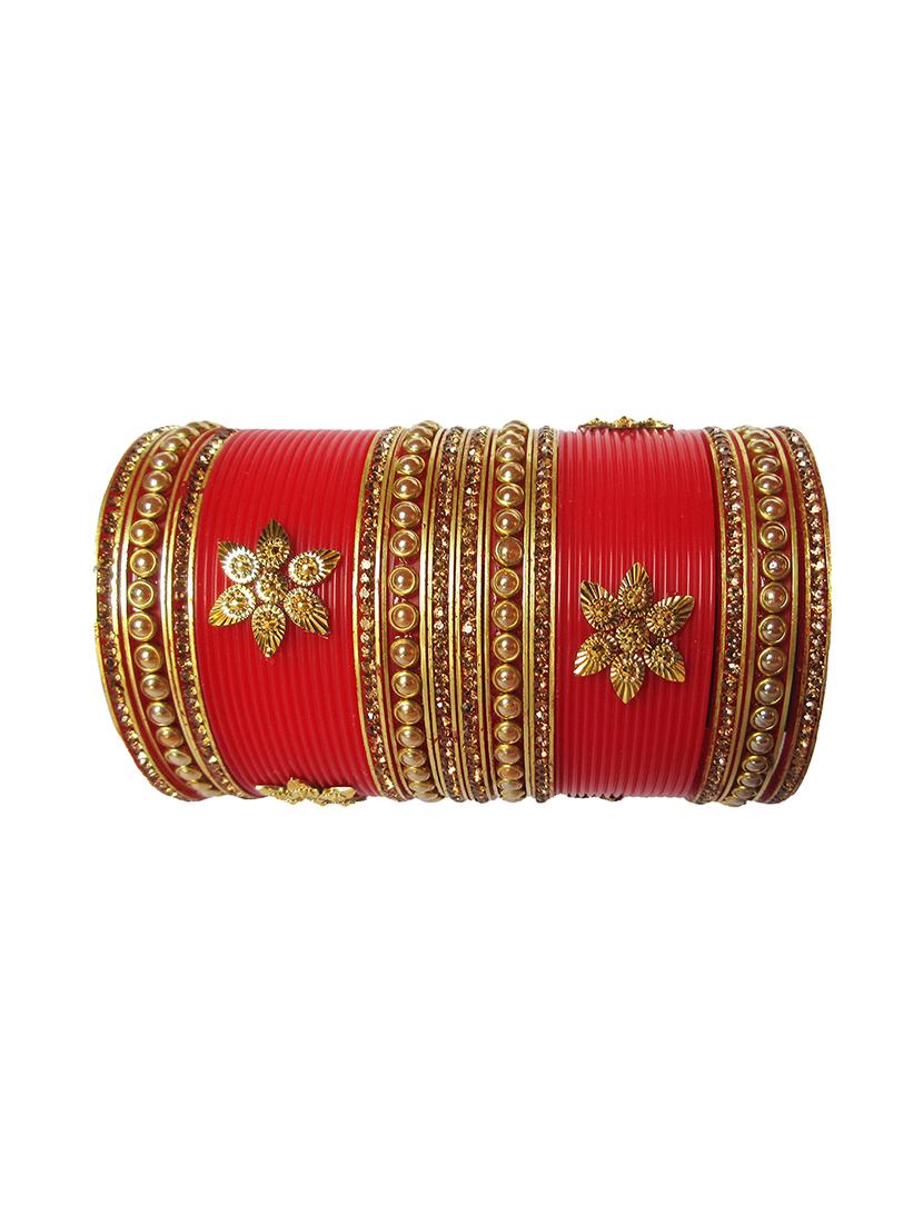 red designer chuda set for women - 18460533 - Standard Image - 2