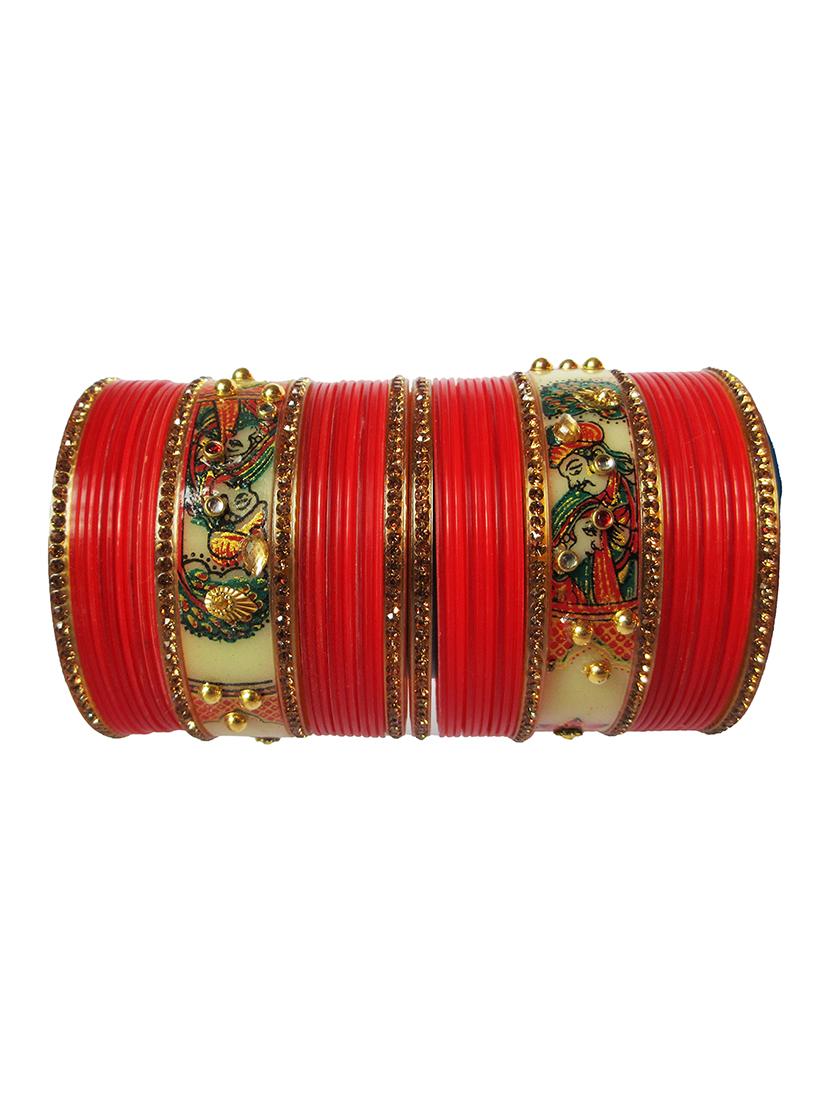 red designer chuda set for women/girls - 18460536 - Standard Image - 2