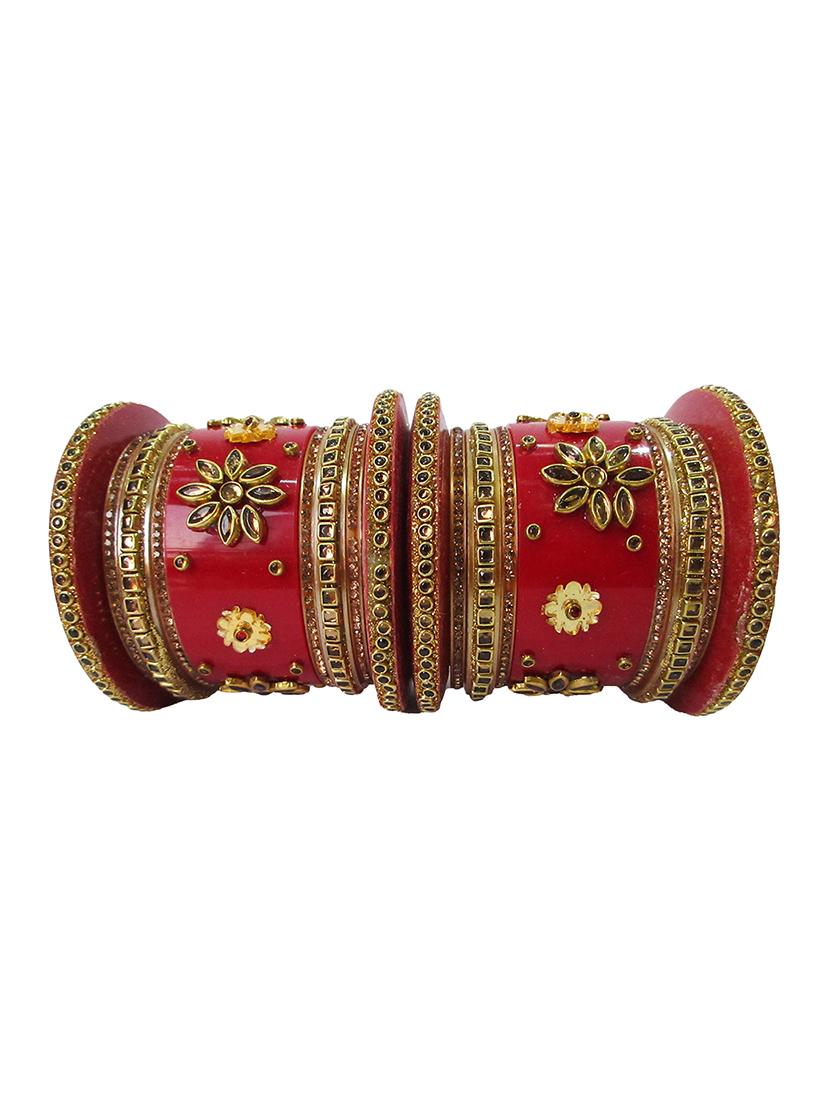 red designer chuda set for women/girls - 18460538 - Standard Image - 2