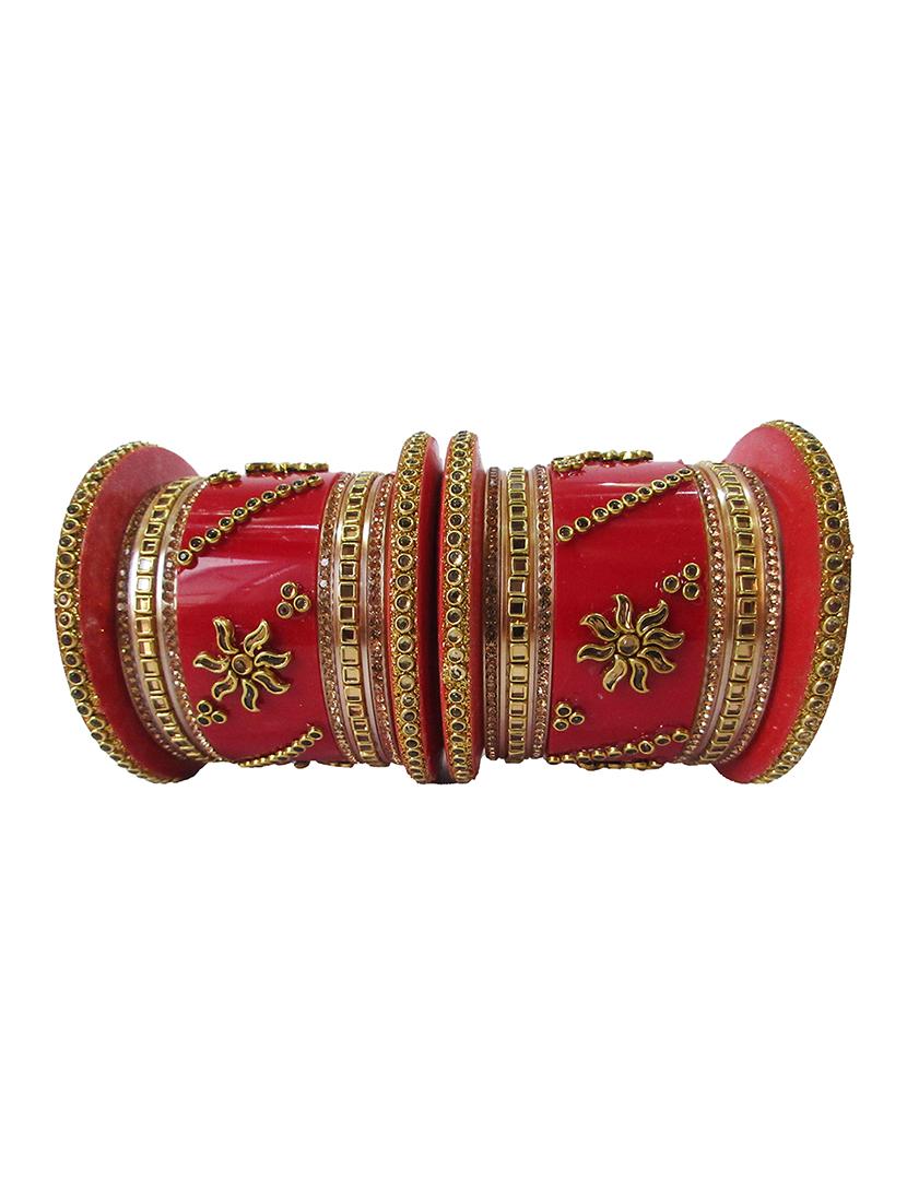 red designer chuda set for women/girls - 18460539 - Standard Image - 2