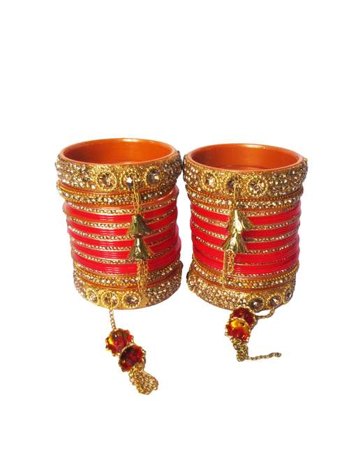 red designer chuda set for women/girls - 18460544 -  Standard Image - 0
