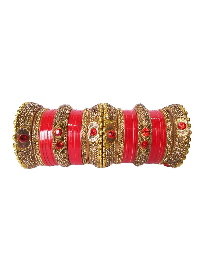 red designer chuda set for women/girls - 18460550 - Standard Image - 2