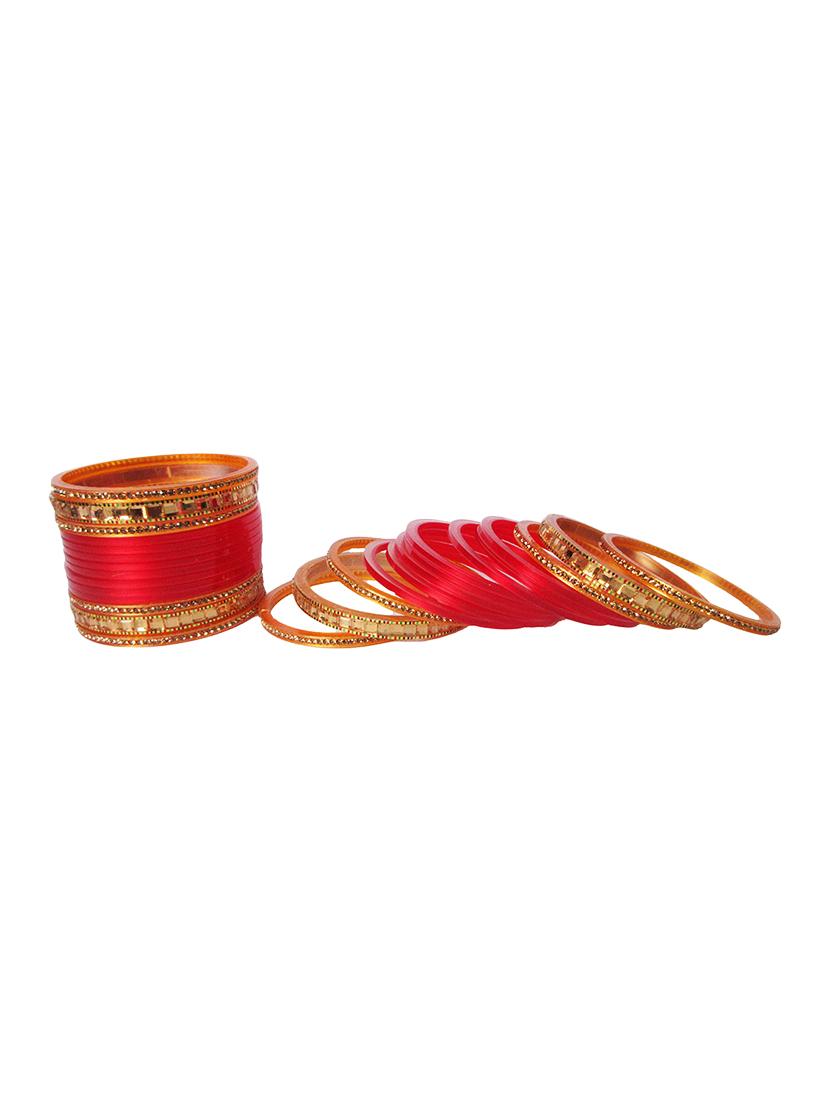 red designer chuda set for women/girls - 18460567 - Standard Image - 2
