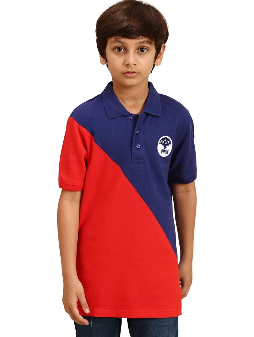 boys navy blue color block t-shirt