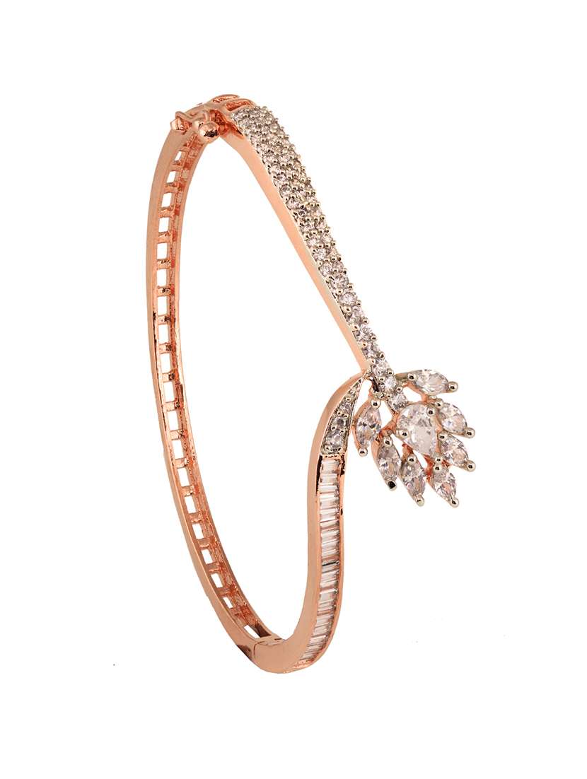 rose gold plated ad studded floral minimal kada bracelet - 18461628 -  Standard Image - 2