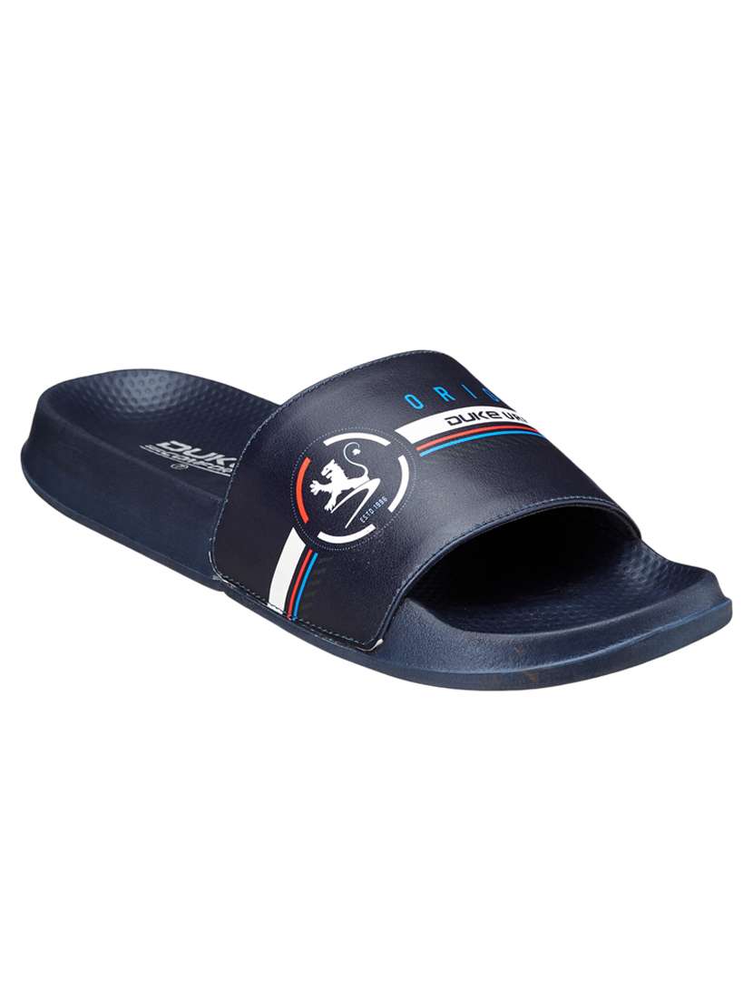 men navy slip on sliders