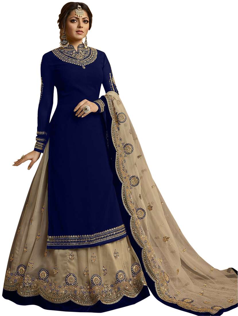 embroidered semi-stitched kurta skirt suit set