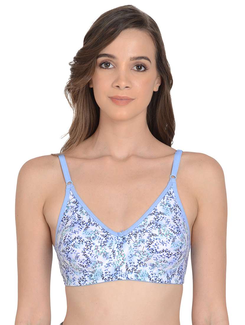 blue printed non padded bra