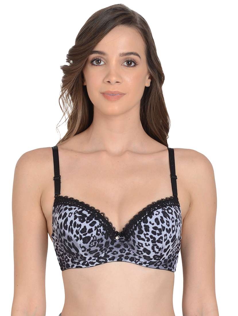 grey lightly padded balconette bra