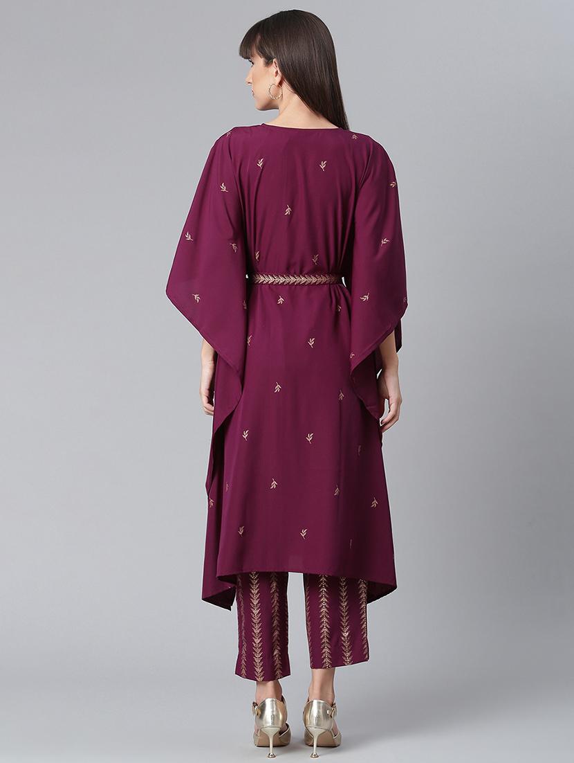 gold printed kaftan style kurta palazzo set - 18462863 - Standard Image - 2