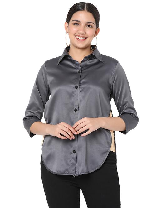 curved hem solid shirt - 18463240 -  Standard Image - 0