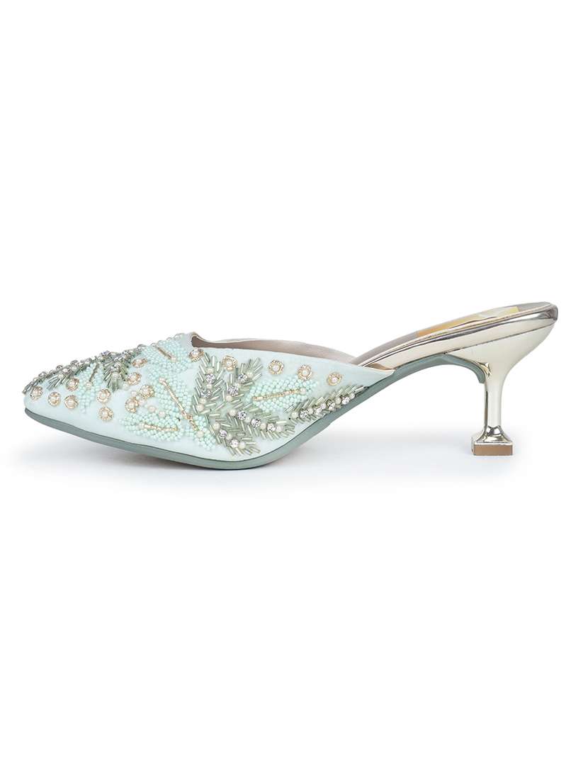 women light green & silver-toned embellished kitten heels - 18463368 - Standard Image - 2