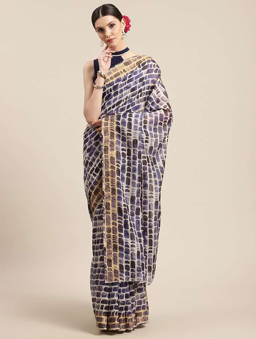 purple chanderi printed saree with blouse