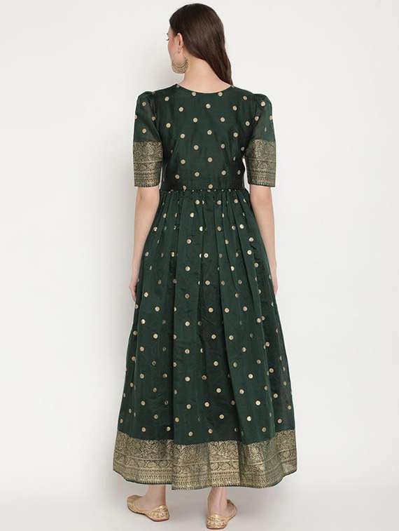 green chanderi flared kurta - 18463673 -  Standard Image - 2