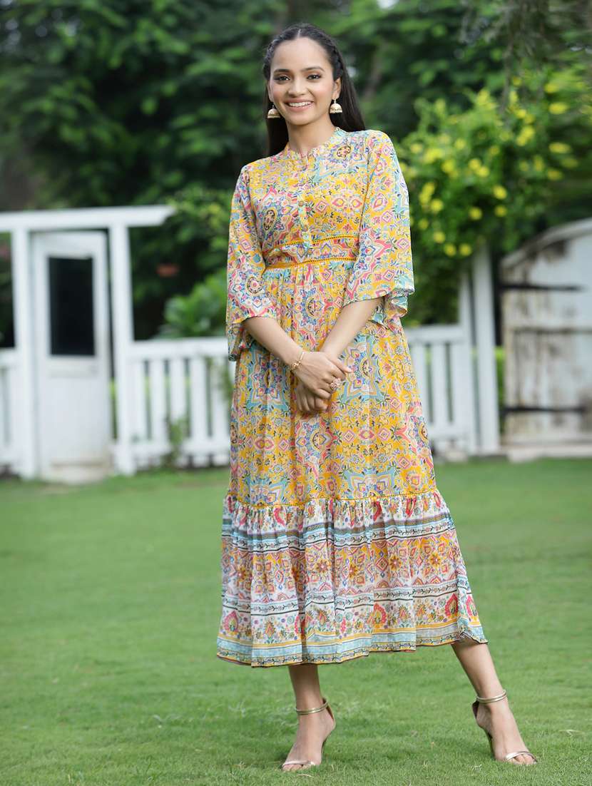 printed tiered ethnic dress