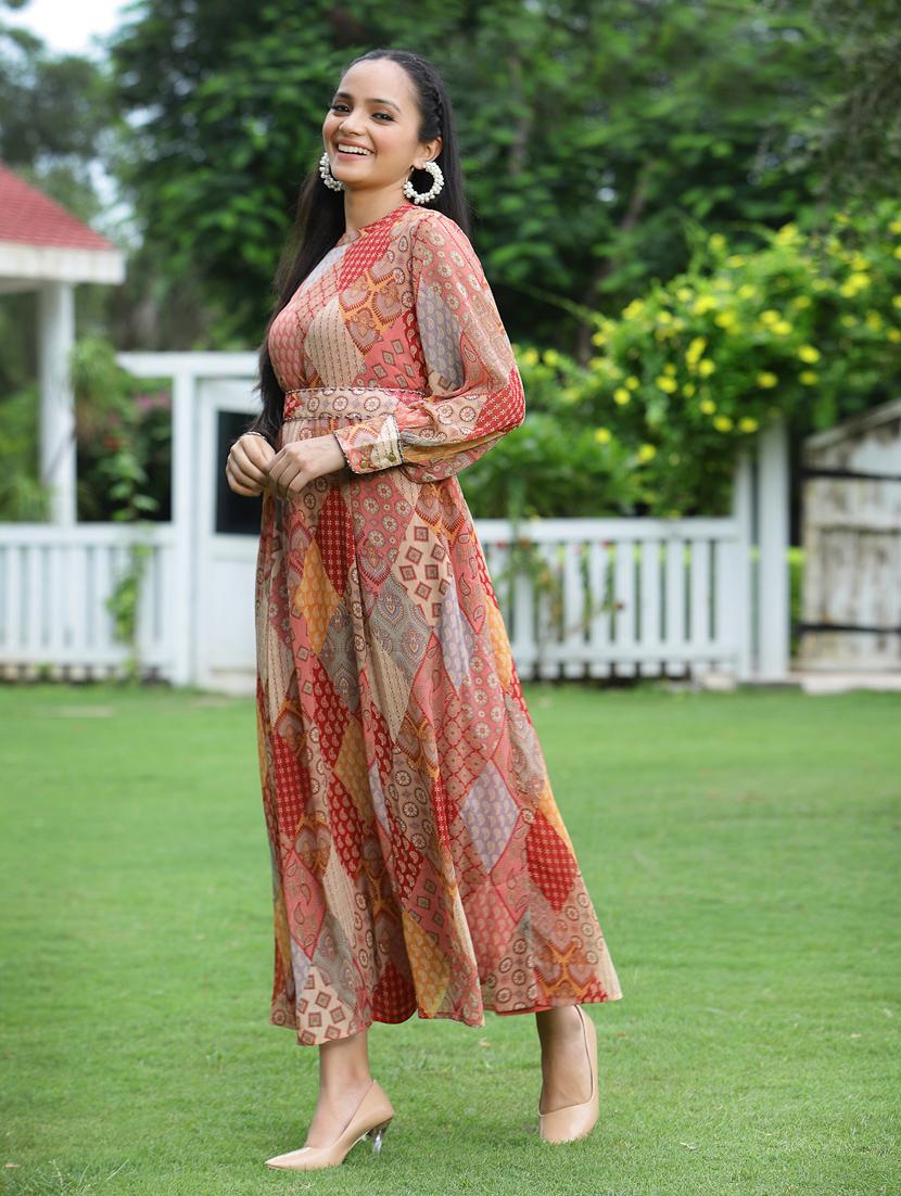 printed flared ethnic dress - 18465709 - Standard Image - 2