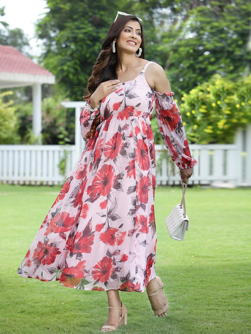 women floral print cold shoulder fit& flare dress - 18465710 - Zoom Image - 0