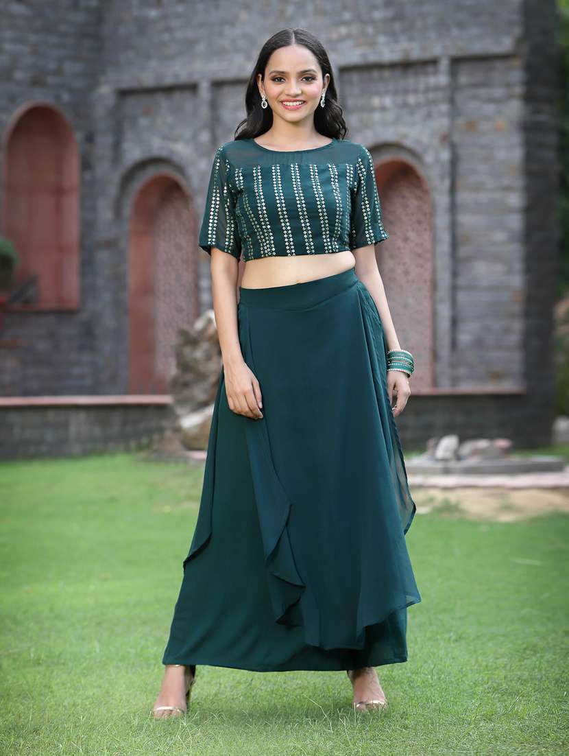 bottle green skirt top set