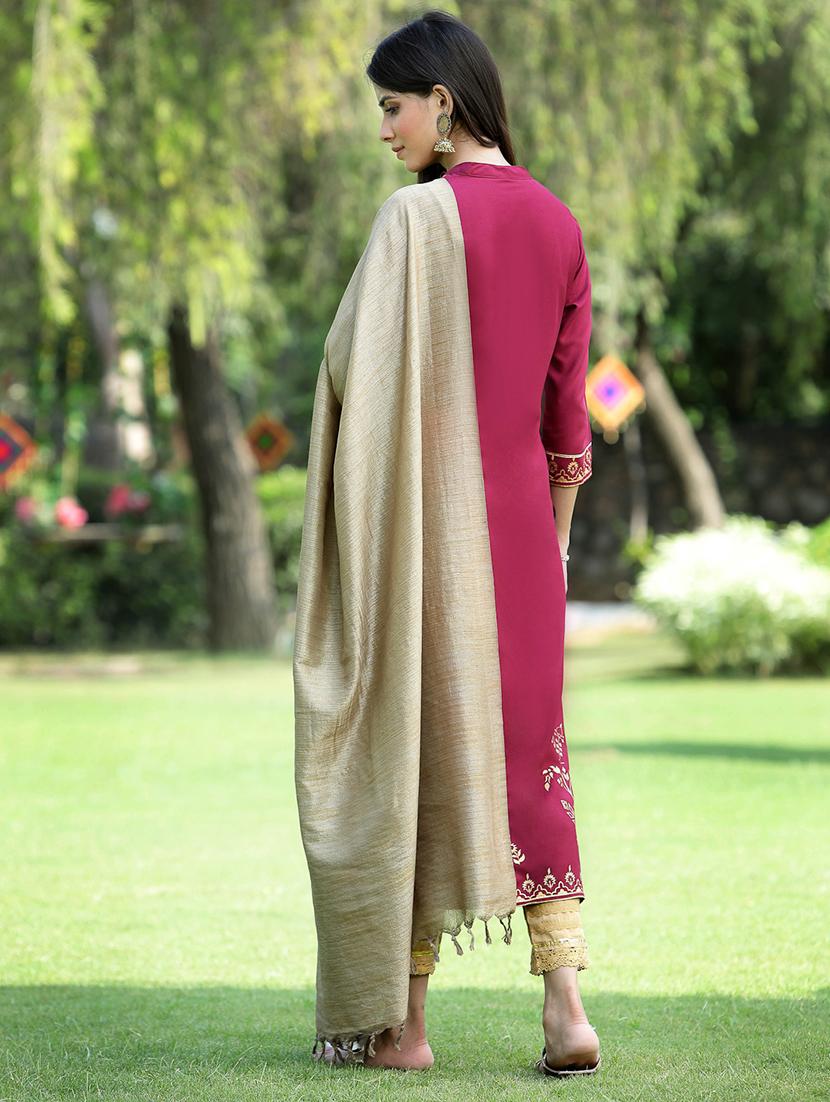 women three quarter sleeve kurta pant with dupatta set - 18465724 - Standard Image - 2