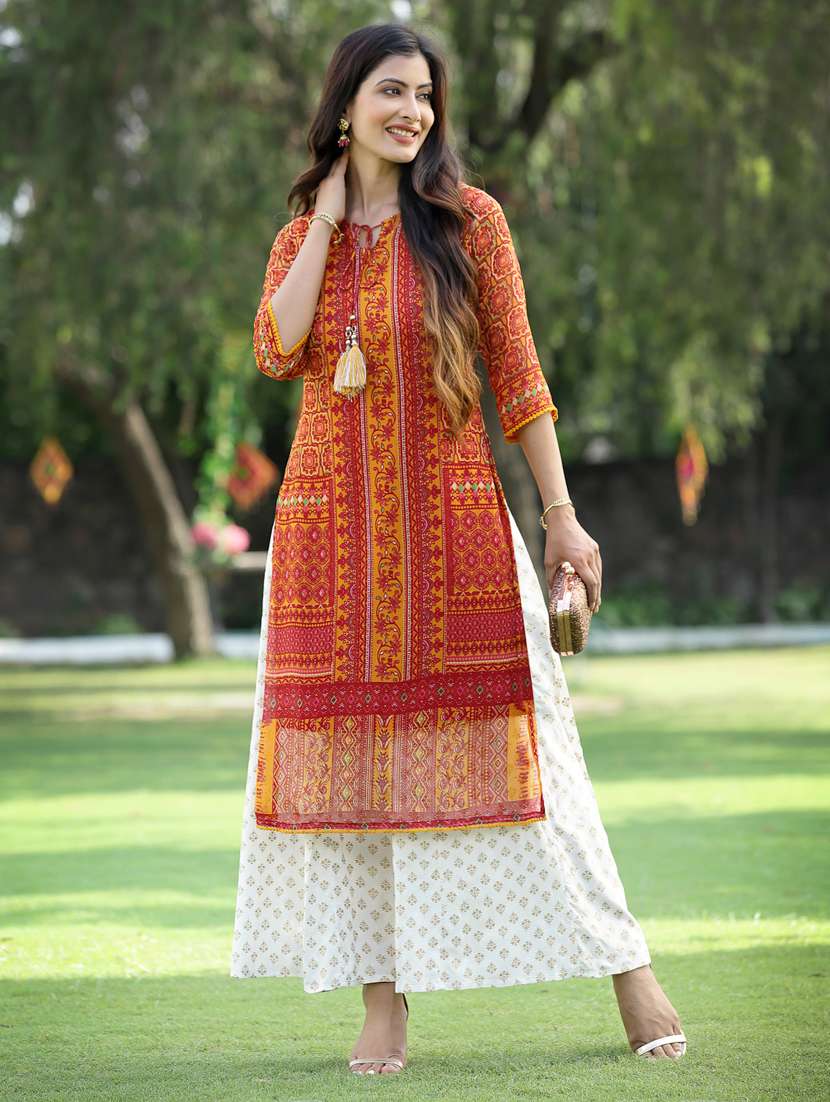 women three quarter sleeve straight kurta - 18465802 - Zoom Image - 0