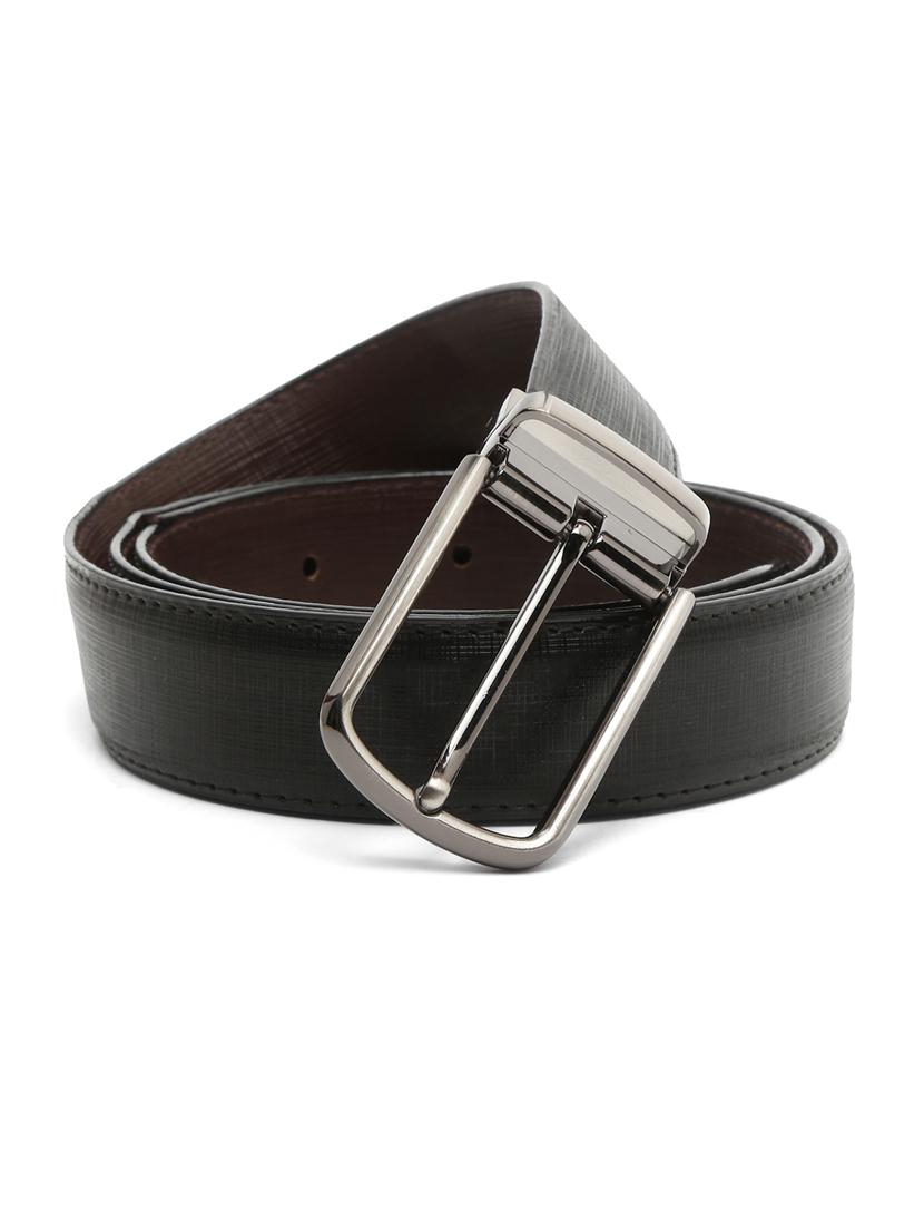 stripe gunmetal leather belt